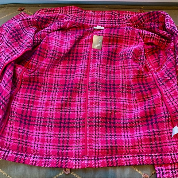 sold J. Jill Blazer Jacket Chenille Pink Multi Plaid Patch Pockets (L) NWT - Picture 4 of 8